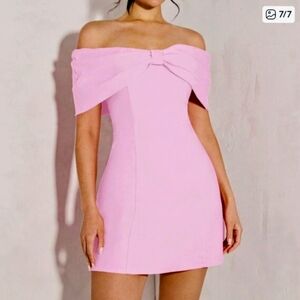 Pink Elegant Women's Off Shoulder Bowknot Cocktail Mini Dress